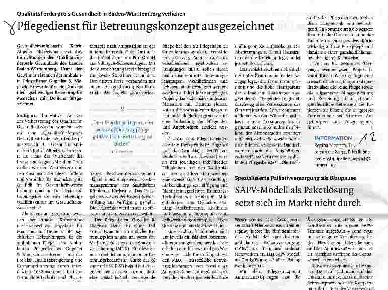 Vorschauseite 1: Pflegedienst für Betreuungskonzept ausgezeichnet