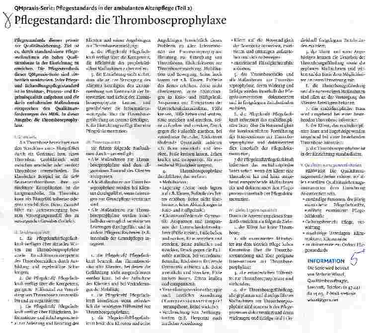 Vorschauseite 1: Pflegestandard: die Thromboseprophylaxe