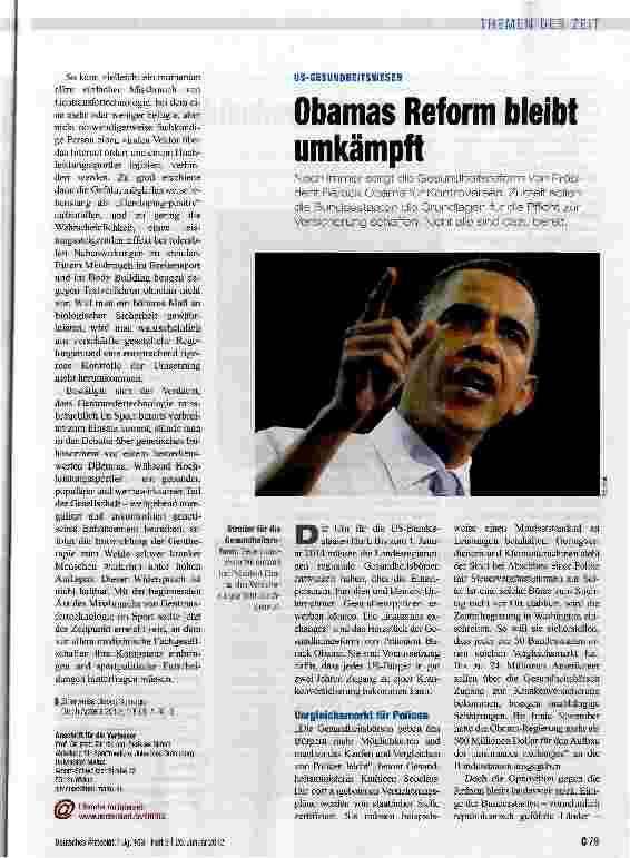 Vorschauseite 1: Obamas Reform bleibt umkämpft