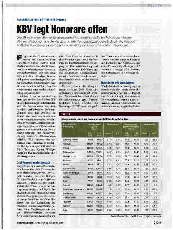 Vorschauseite 1: KBV legt Honorare offen