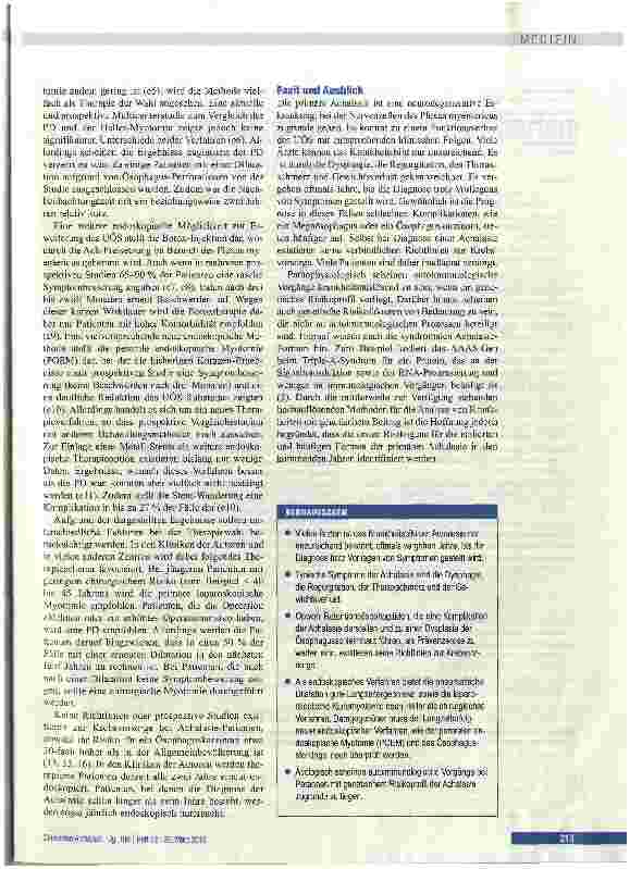 Vorschauseite 5: Achalasie - eine oft zu spät diagnostizierte und ätiologisch ungeklärte Krankheit