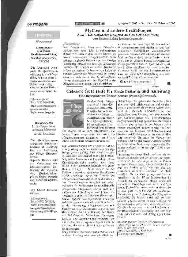 Vorschauseite 2: Mythen und andere ErzählungenZum 5. Internationalen Kongress zur Geschichte der Pflege