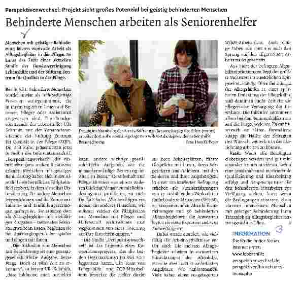 Vorschauseite 1: Behinderte Menschen arbeiten als Seniorenhelfer