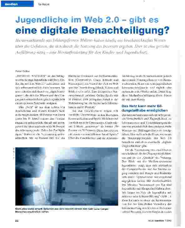 Vorschauseite 1: Jugendliche im Web 2. 0 - gibt es eine digitale Benachteiligung?