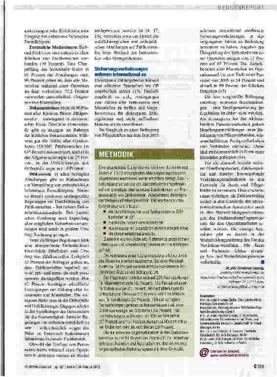 Vorschauseite 2: Postoperative Zählkontrollen sind nicht standardisiert