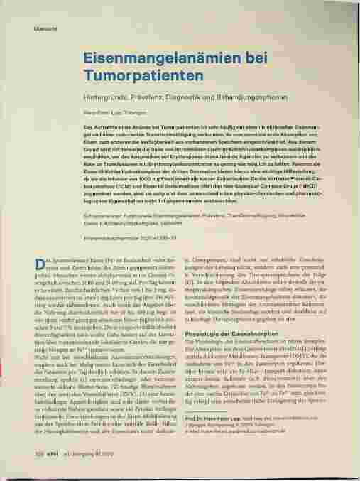 Vorschauseite 1: Eisenmangelanämien bei Tumorpatienten Hintergründe, Prävalenz, Diagnostik und Behandlungsoptionen