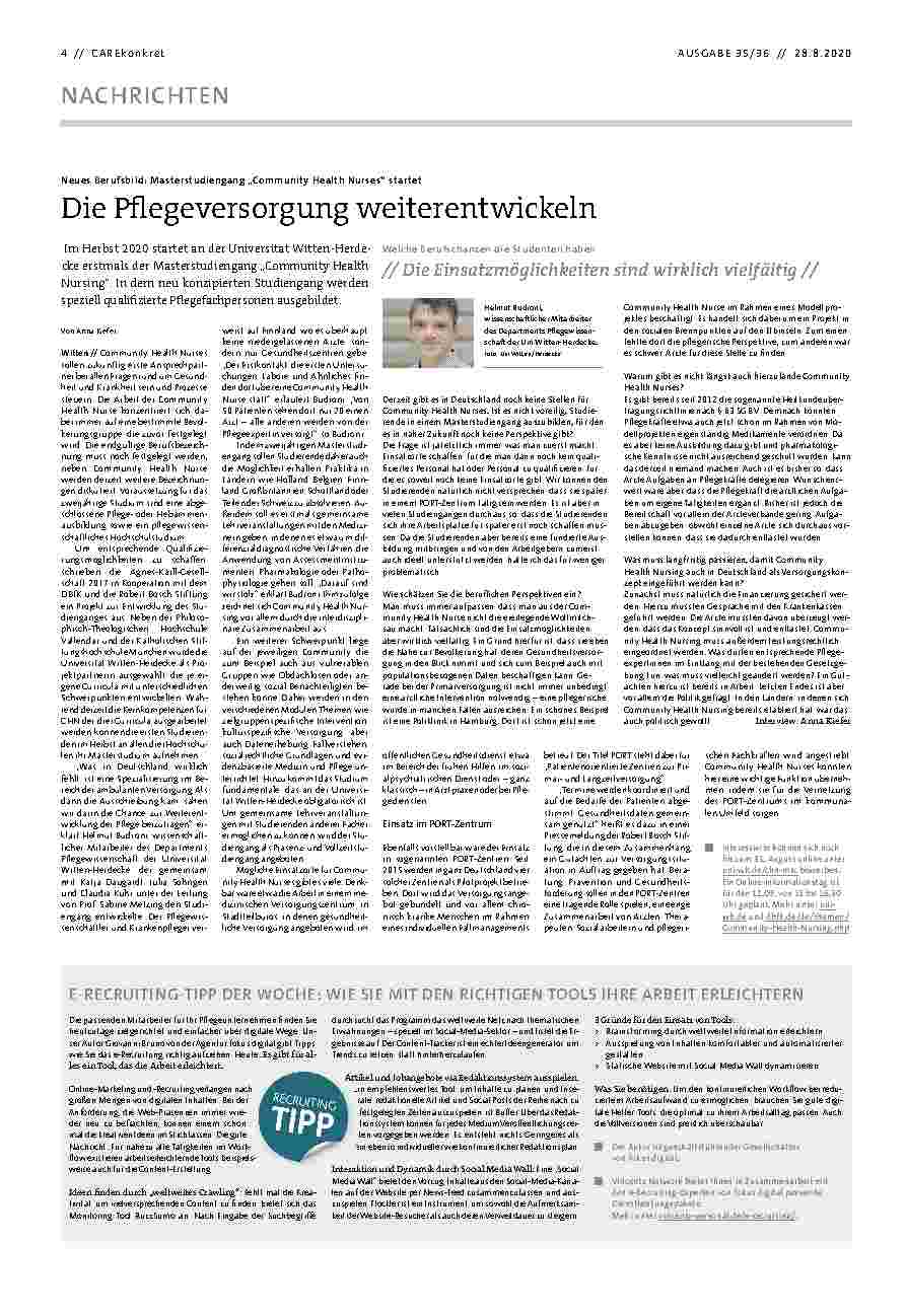 Vorschauseite 1: Die Pflegeversorgung weiterentwickeln