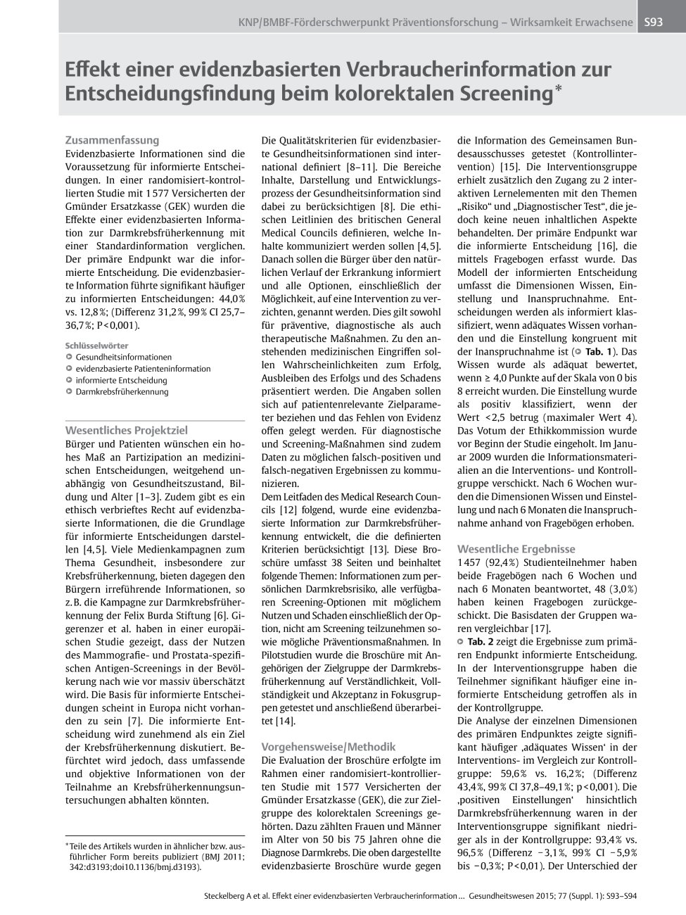 Vorschauseite 1: Effekt einer evidenzbasierten Verbraucherinformation zur Entscheidungsfindung beim kolorektalen Screening