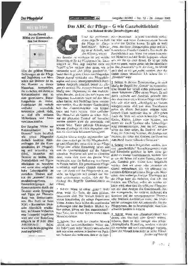 Vorschauseite 1: Das ABC der Pflege - G wie Ganzheitlichkeit