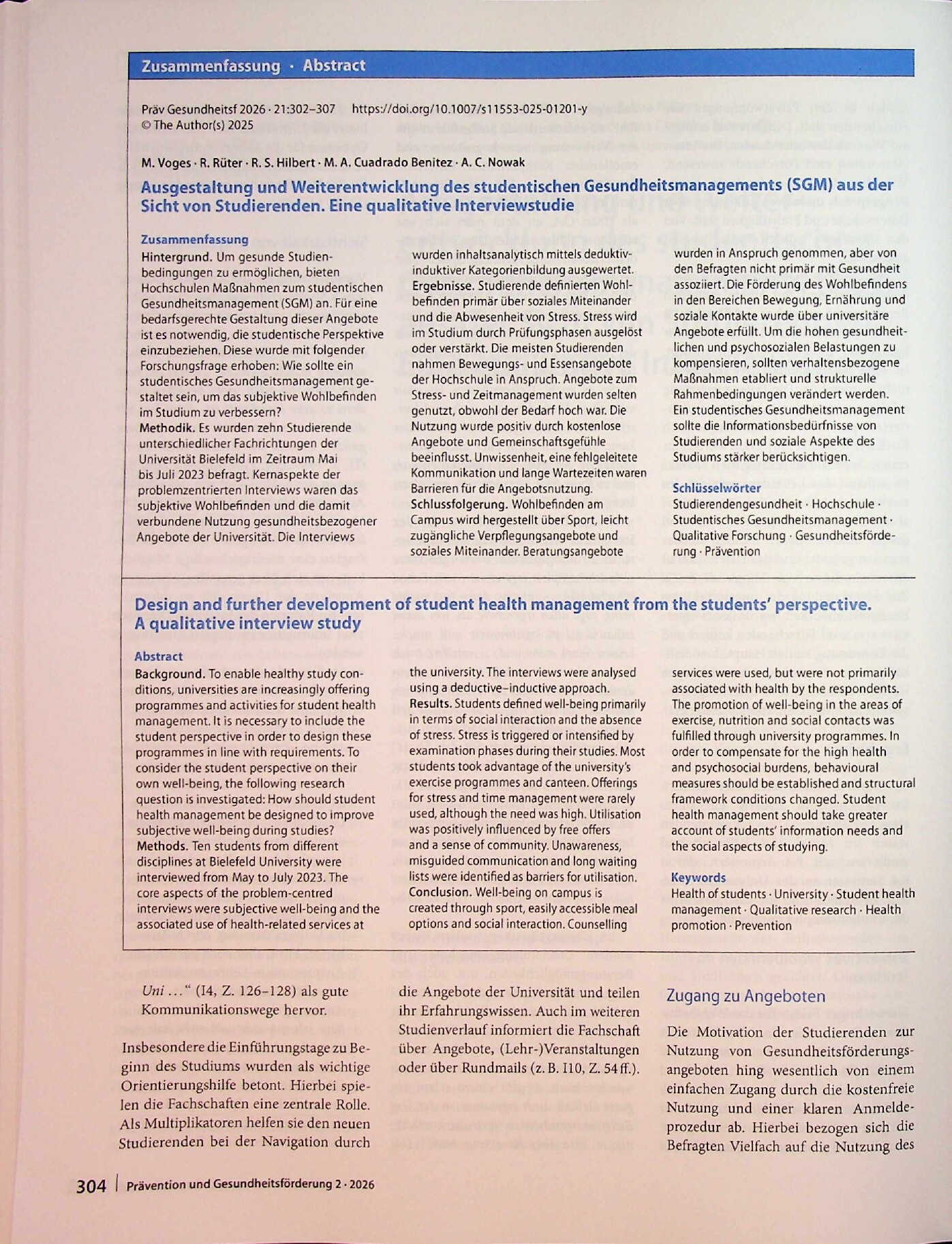 Vorschauseite 3: Ausgestaltung und Weiterentwicklung des studentischen Gesundheitsmanagements (SGM) aus der Sicht von Studierenden. Eine qualitative Interviewstudie