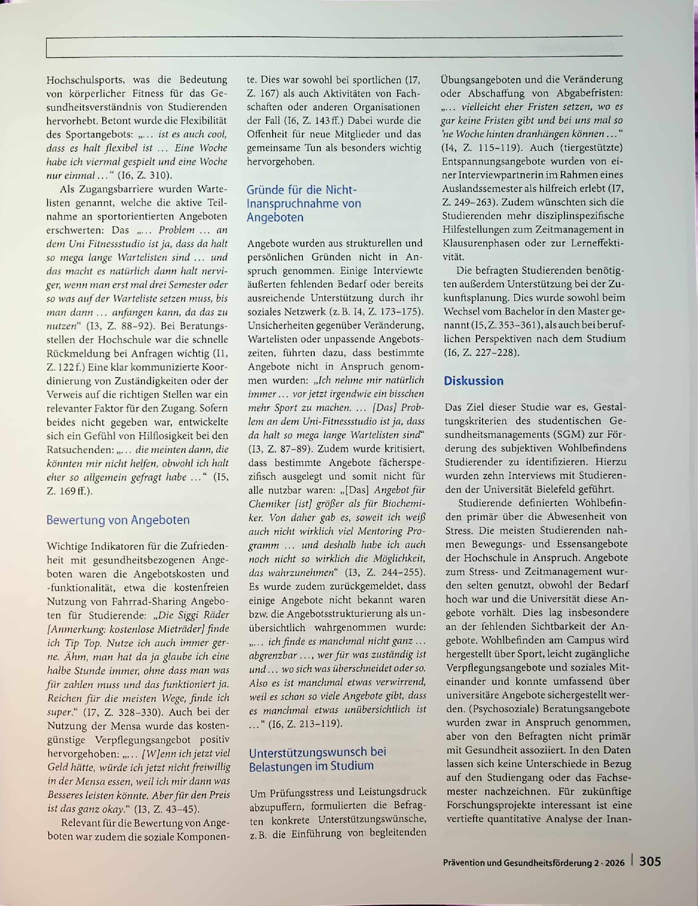 Vorschauseite 4: Ausgestaltung und Weiterentwicklung des studentischen Gesundheitsmanagements (SGM) aus der Sicht von Studierenden. Eine qualitative Interviewstudie