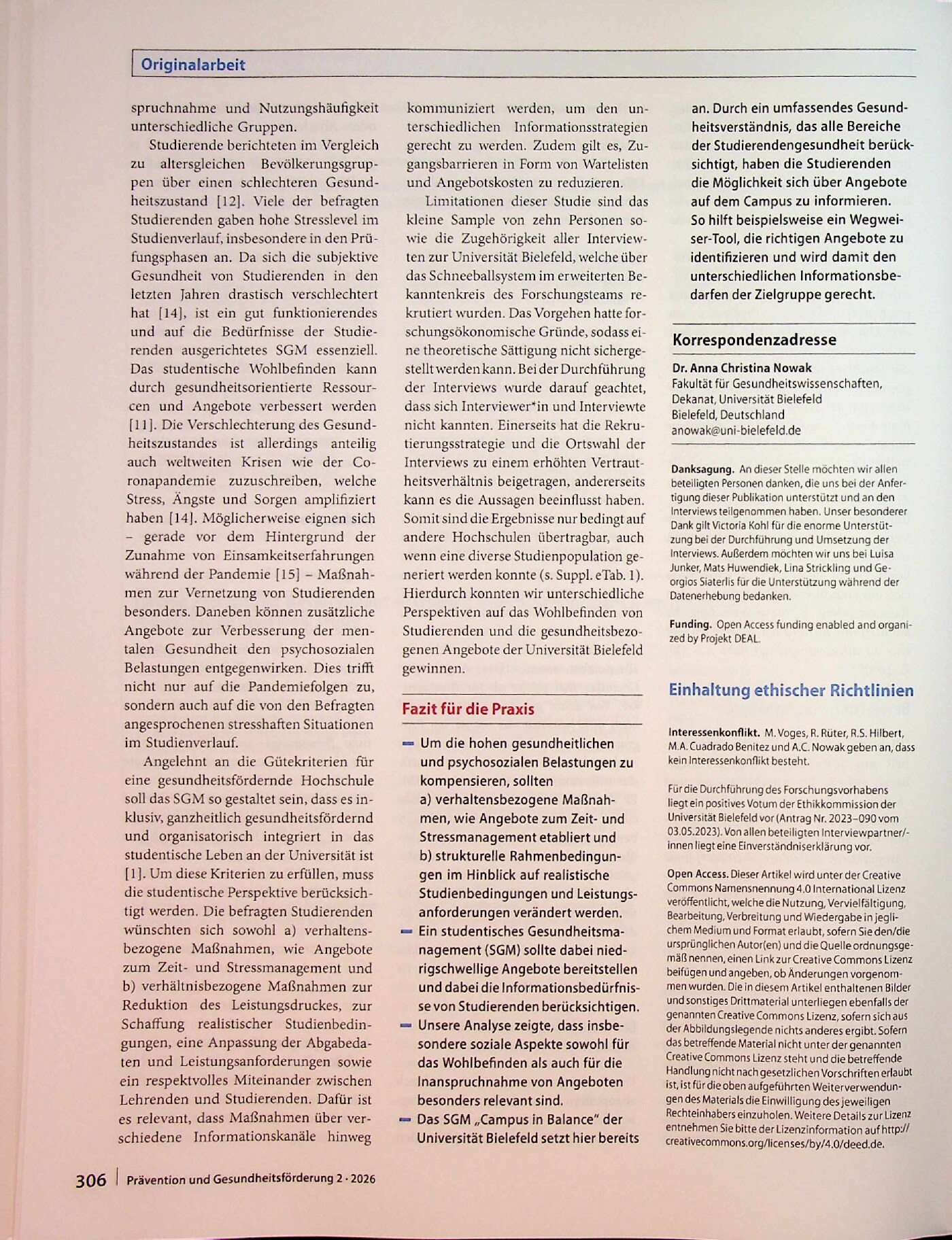 Vorschauseite 5: Ausgestaltung und Weiterentwicklung des studentischen Gesundheitsmanagements (SGM) aus der Sicht von Studierenden. Eine qualitative Interviewstudie