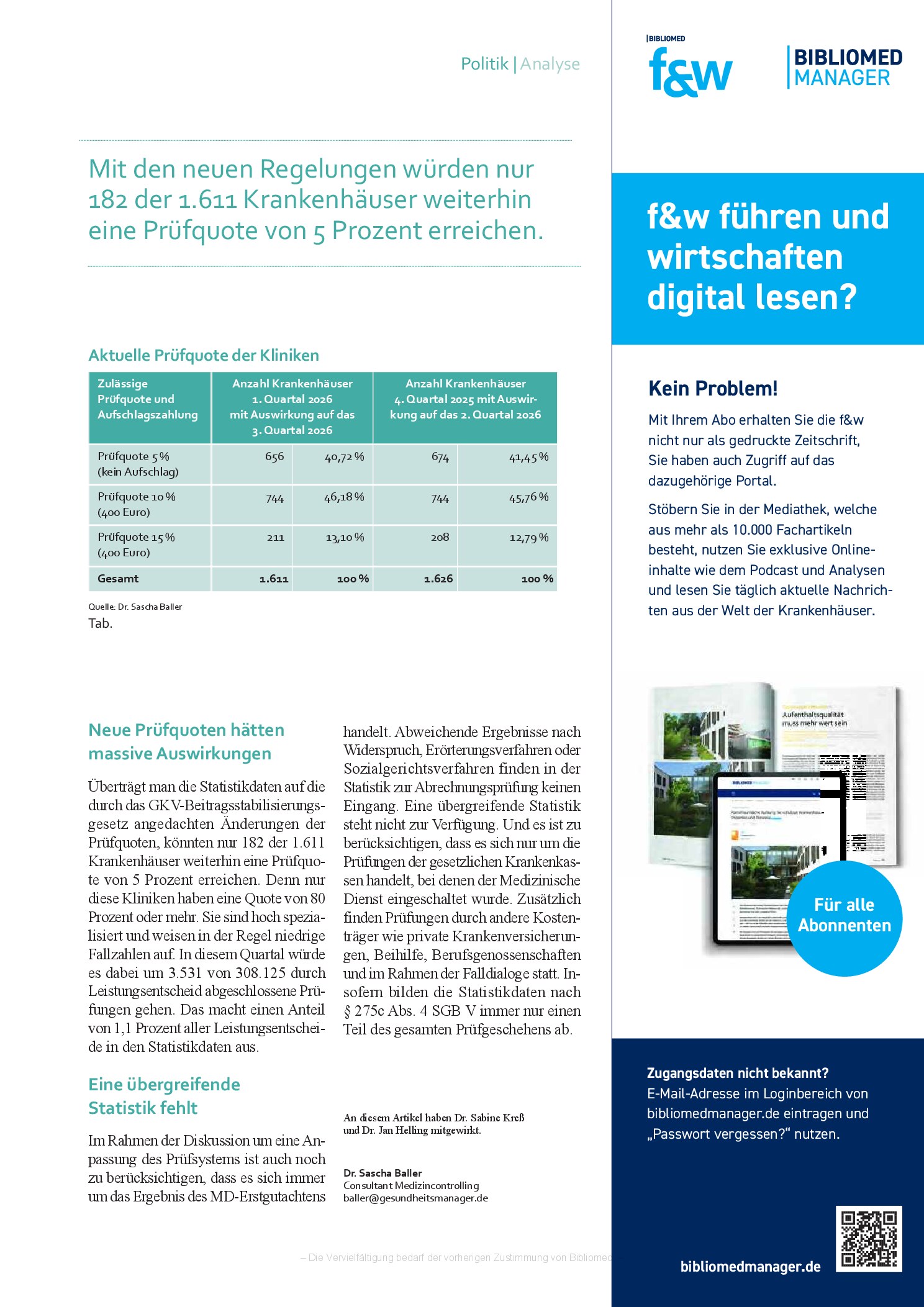 Vorschauseite 2: Abrechnungsprüfung: 40,7 Prozent erreichen 5-Prozent-Prüfquote