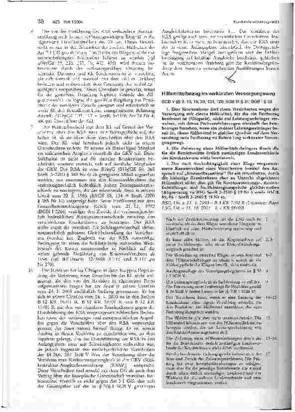 Vorschauseite 1: Hilfsmittelbezug im verkürzten Versorgungsweg BSG, Urt. v. 23.1.2003 - LSG, Urt. v. 11.10.2001