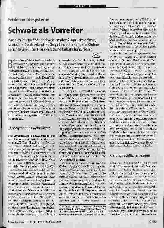 Vorschauseite 1: Schweiz als Vorreiter