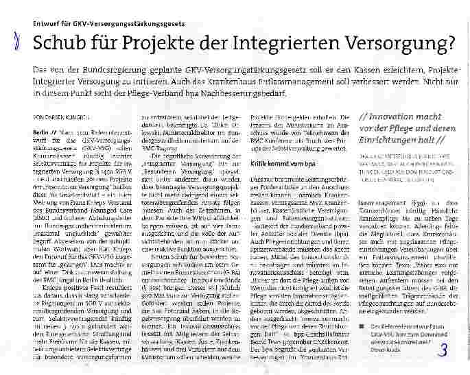 Vorschauseite 1: Schub für Projekte der Integrierten Versorgung?