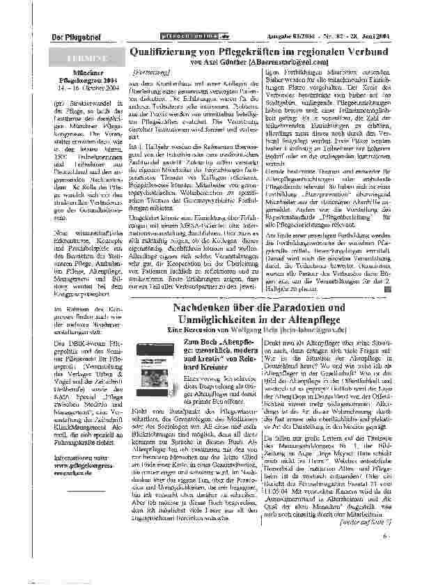 Vorschauseite 1: Nachdenken über die Paradoxien und Unmöglichkeiten in der Altenpflege