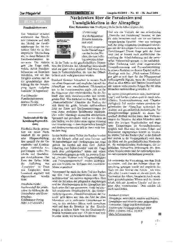 Vorschauseite 2: Nachdenken über die Paradoxien und Unmöglichkeiten in der Altenpflege