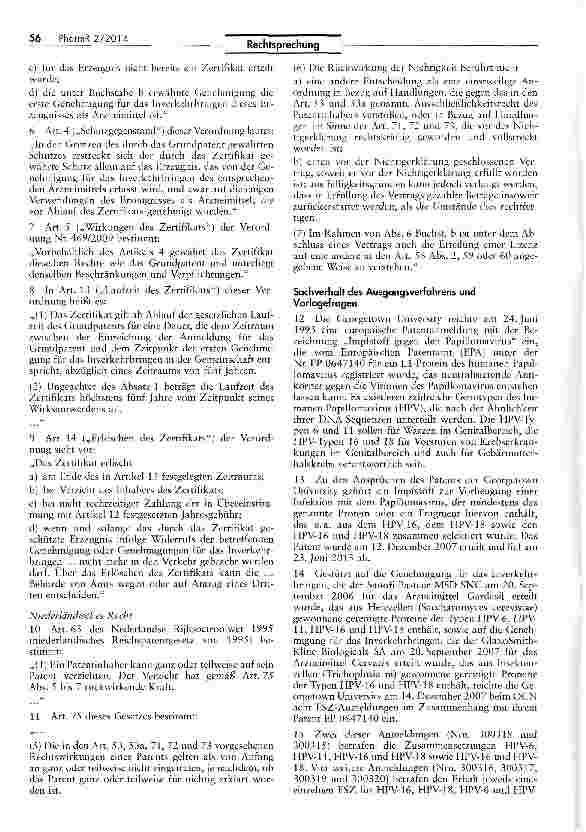Vorschauseite 2: Erteilung mehrerer ergänzender Schutzzertifikate auf der Grundlage eines PatentsEG VO Nr. 469/2009 - Art. 3