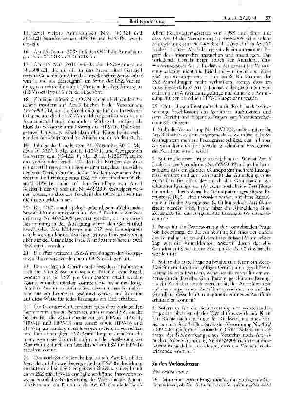 Vorschauseite 3: Erteilung mehrerer ergänzender Schutzzertifikate auf der Grundlage eines PatentsEG VO Nr. 469/2009 - Art. 3