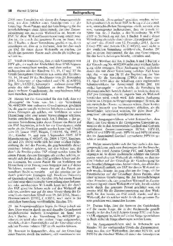 Vorschauseite 4: Erteilung mehrerer ergänzender Schutzzertifikate auf der Grundlage eines PatentsEG VO Nr. 469/2009 - Art. 3