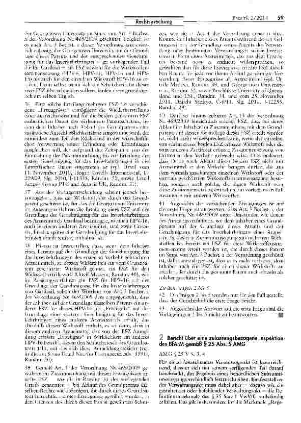 Vorschauseite 5: Erteilung mehrerer ergänzender Schutzzertifikate auf der Grundlage eines PatentsEG VO Nr. 469/2009 - Art. 3