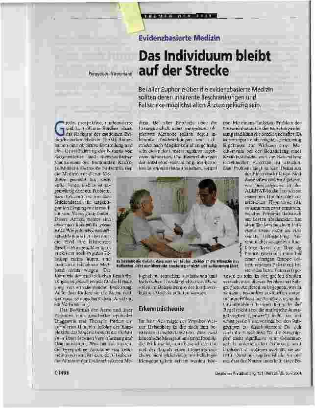 Vorschauseite 1: Evidenzbasierte MedizinDas Individuum bleibt auf der Strecke