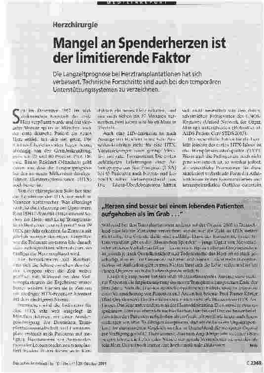 Vorschauseite 1: Mangel an Spenderherzen ist der limitierende Faktor