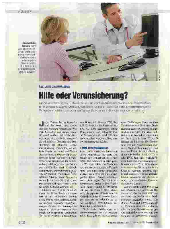 Vorschauseite 1: ÄRZTLICHE ZWEITMEINUNG Hilfe oder Verunsicherung?