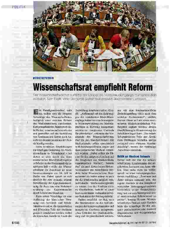 Vorschauseite 1: Wissenschaftsrat empfiehlt Reform