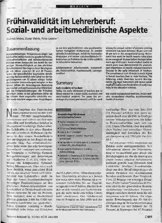 Vorschauseite 1: Frühinvalidität im Lehrerberuf: Sozialund arbeitsmedizinische Aspekte