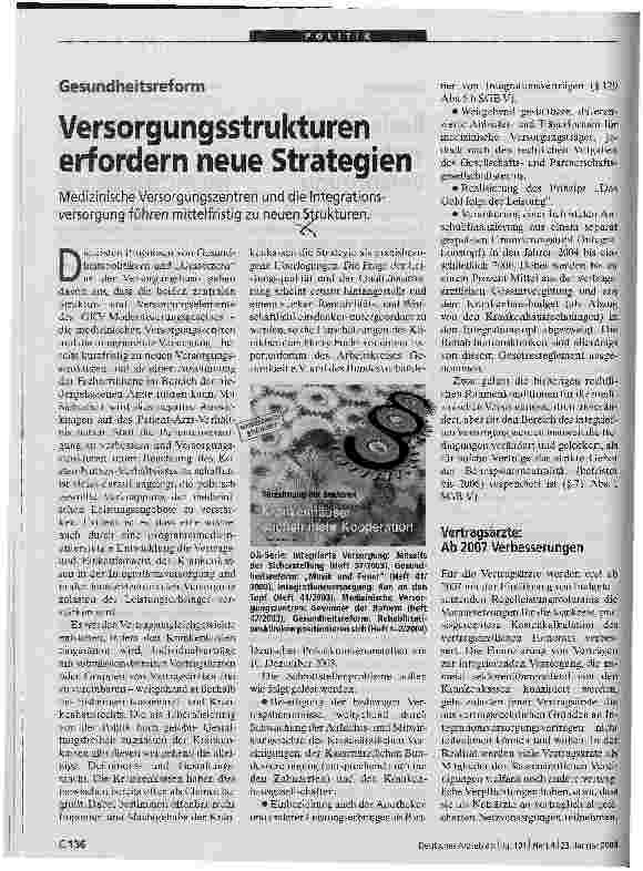 Vorschauseite 1: Versorgungsstrukturen erfordern neue Strategien