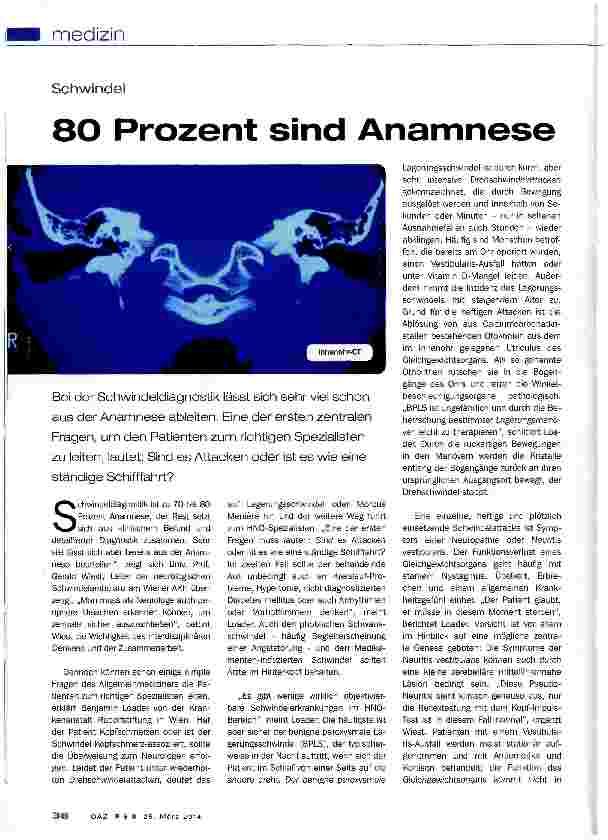 Vorschauseite 1: 8O Prozent sind Anamnese