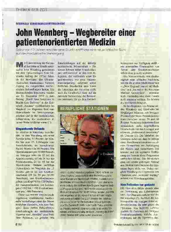 Vorschauseite 1: John Wennberg - Wegbereiter einer patientenorientierten Medizin