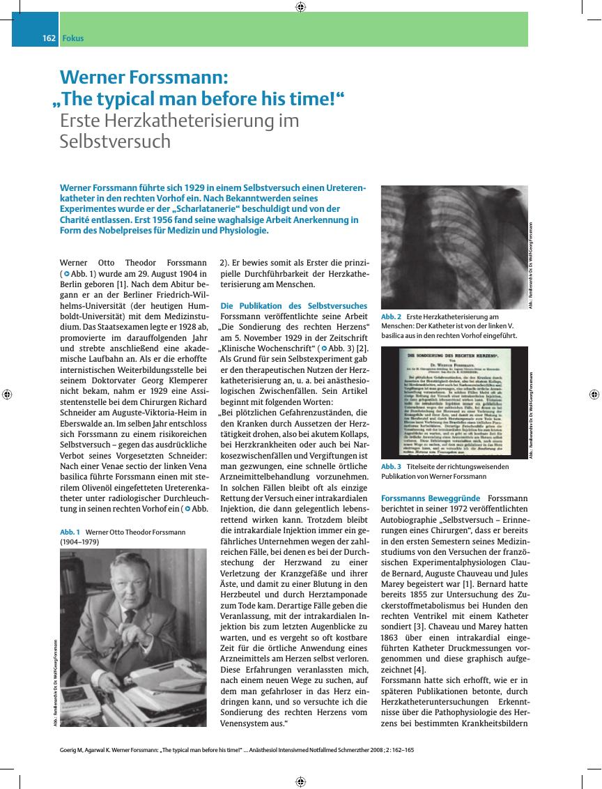Vorschauseite 1: Werner Forssmann: „The typical man before his time!”– Erste Herzkatheterisierung im Selbstversuch