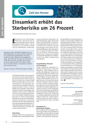Vorschauseite 1: Einsamkeit erhöht das Sterberisiko um 26 Prozent