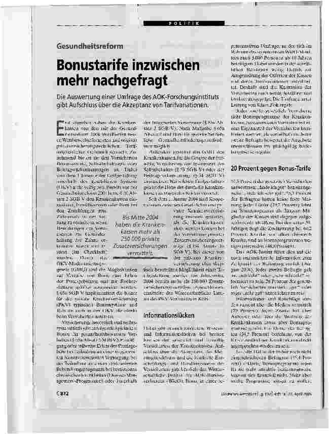 Vorschauseite 1: Bonustarife inzwischen mehr nachgefragt
