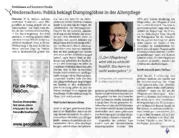 Vorschauseite 1: Niedersachsen: Politik beklagt Dumpinglöhne in der Altenpflege