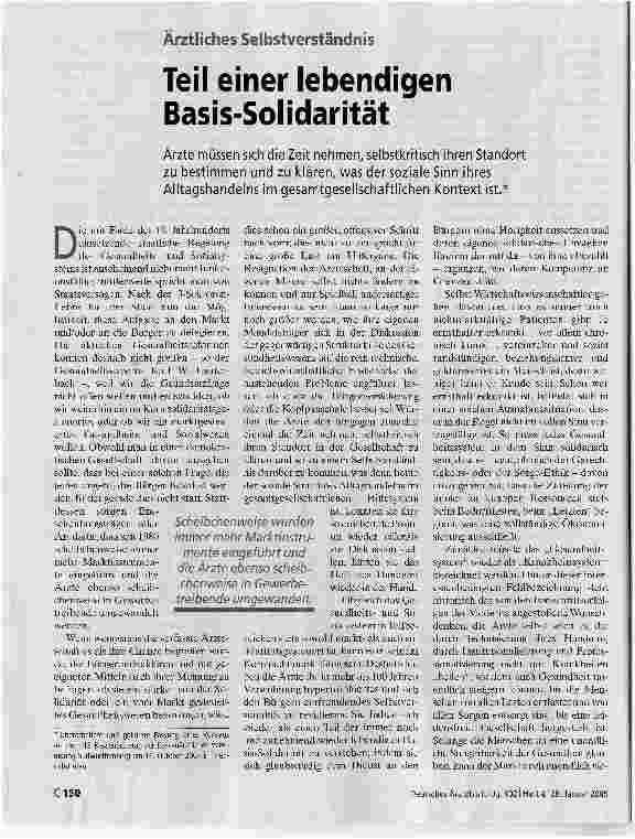 Vorschauseite 1: Ärztliches Selbst Verständnis Teil einer lebendigen Basis-Solidarität