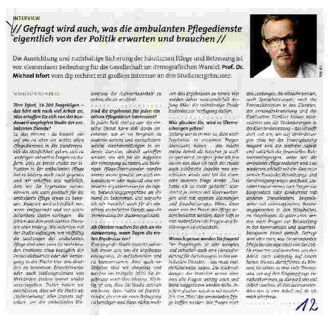 Vorschauseite 1: Gefragt wird auch, was die ambulanten Pflegedienste eigentlich von der Politik erwarten und brauchen