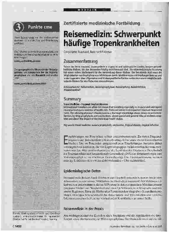 Vorschauseite 1: Reisemedizin: Schwerpunkt häufige Tropenkrankheiten