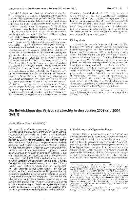 Vorschauseite 1: Die Entwicklung des Vertragsarztrechts in den Jahren 2003 und 2004 (Teil 1)