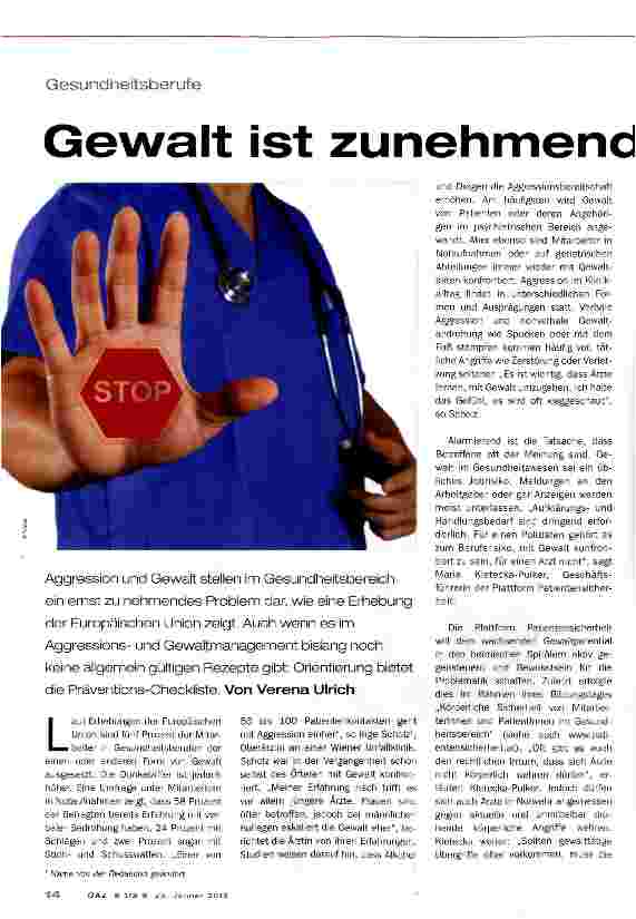 Vorschauseite 1: Gewalt ist zunehmend ein Berufsrisiko