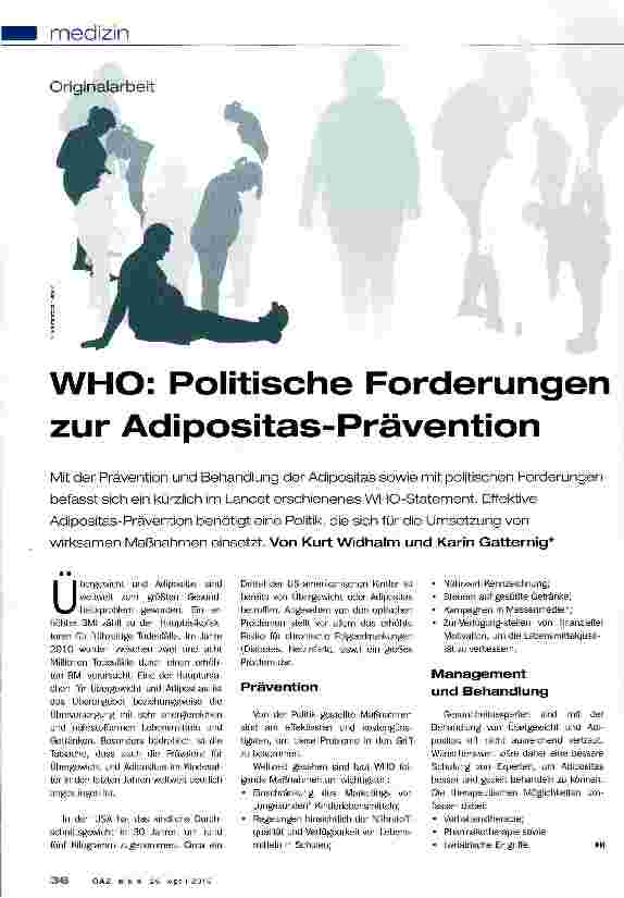 Vorschauseite 1: WHO: Politische Forderungen zur Adipositas-Prävention