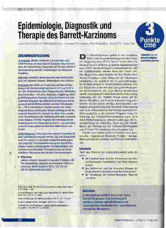 Vorschauseite 1: Epidemiologie, Diagnostik und Therapie des Barrett-Karzinoms