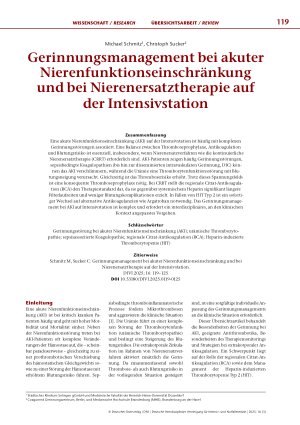 Vorschauseite 1: Gerinnungsmanagement bei akuter Nierenfunktionseinschränkung und bei Nierenersatztherapie auf der Intensivstation