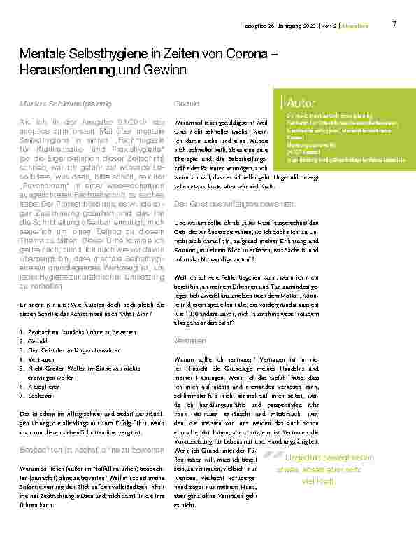 Vorschauseite 1: Mentale Selbsthygiene in Zeiten von Corona – Herausforderung und Gewinn