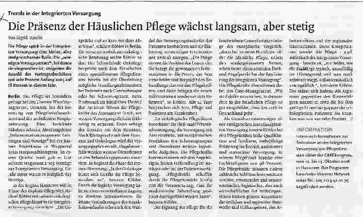 Vorschauseite 1: Die Präsenz der Häuslichen Pflege wächst langsam, aber stetig