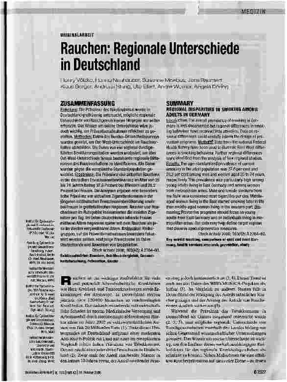 Vorschauseite 1: Rauchen: Regionale Unterschiede in Deutschland