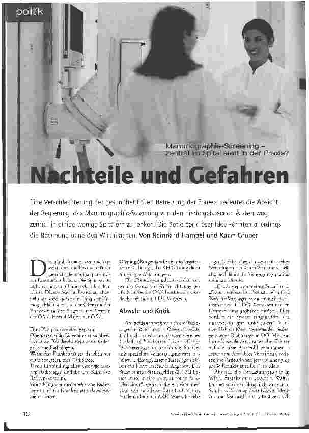 Vorschauseite 1: Mammographie-Screening - zentral im Spital statt in der Praxis? Nachteile und Gefahren